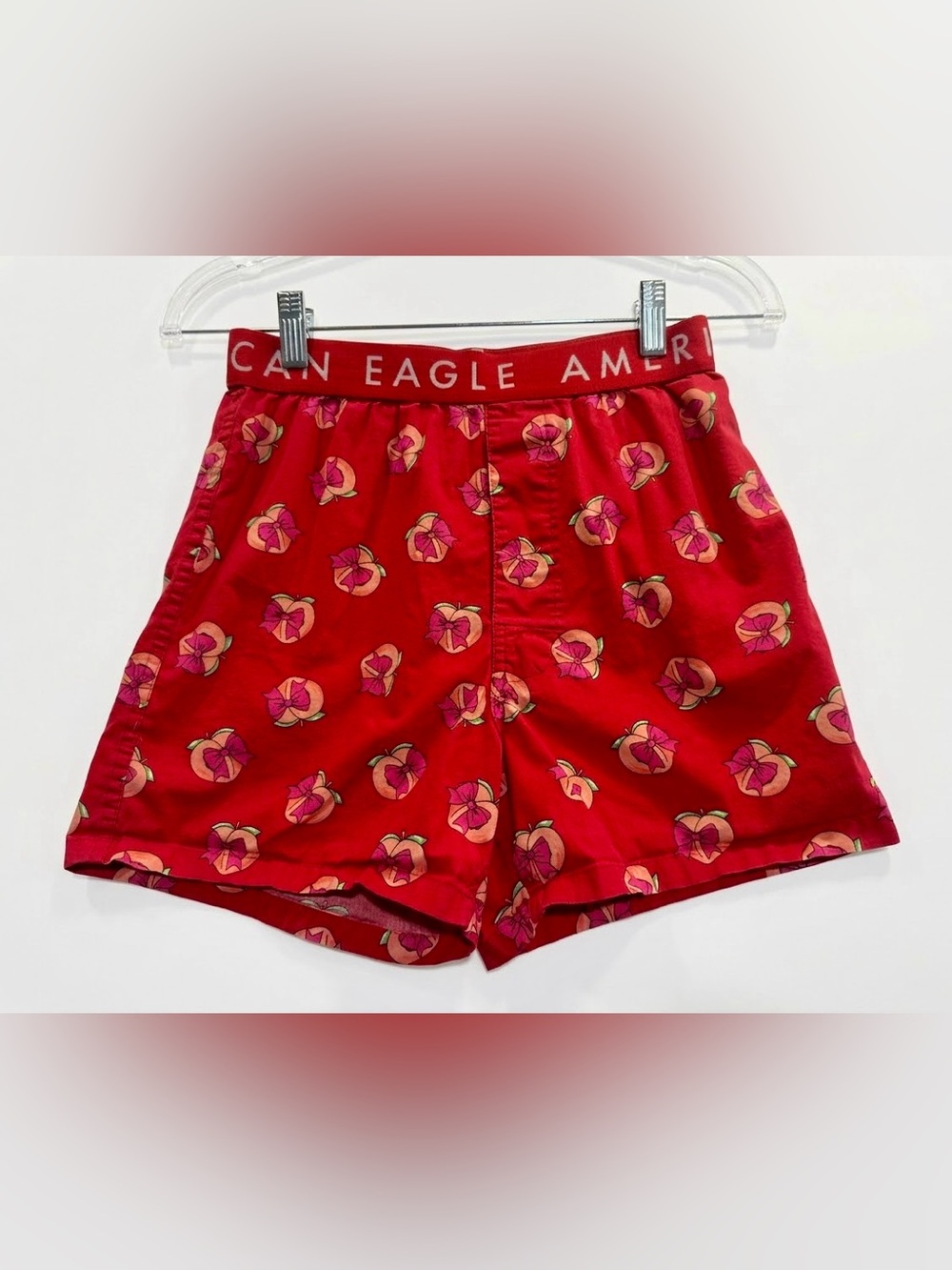 American Eagle Red Peach Bow Print Cotton Lounge Pajama Shorts XS